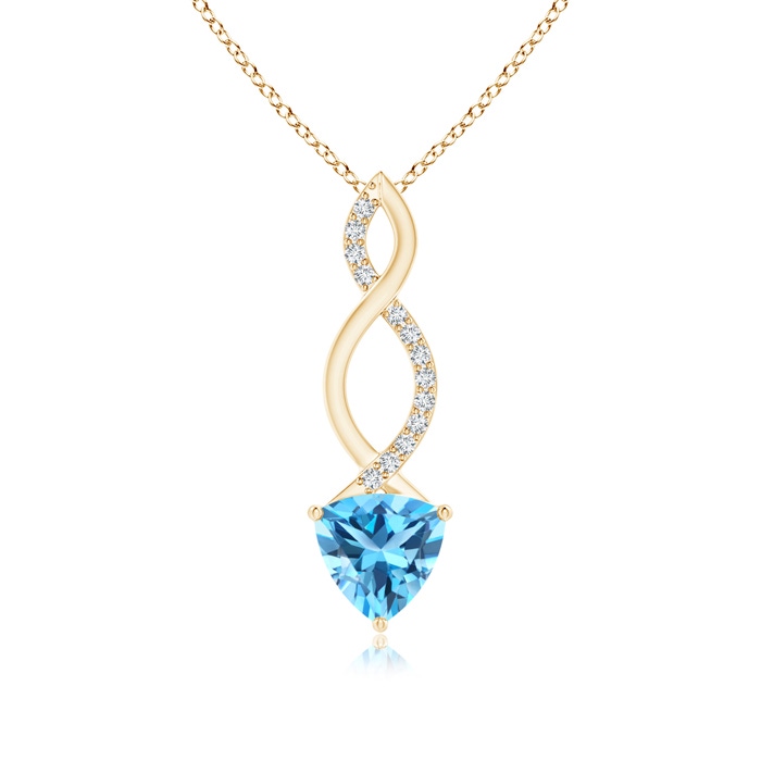 7mm AAA Trillion Swiss Blue Topaz Infinity Pendant with Diamonds in Yellow Gold