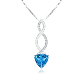 7mm AAAA Trillion Swiss Blue Topaz Infinity Pendant with Diamonds in P950 Platinum