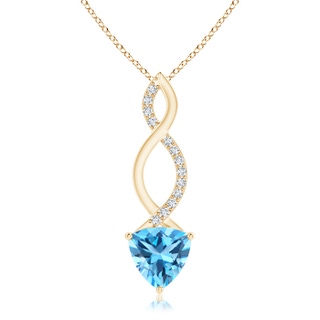 8mm AAA Trillion Swiss Blue Topaz Infinity Pendant with Diamonds in Yellow Gold