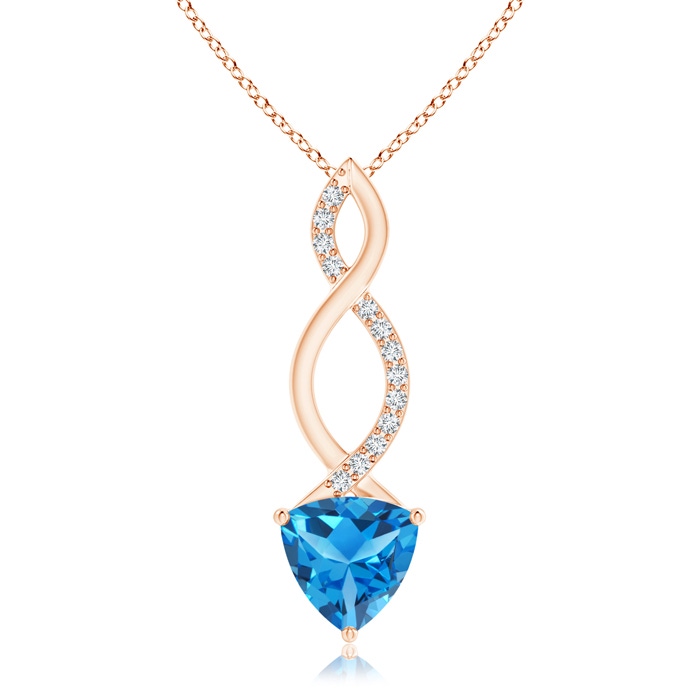 8mm AAAA Trillion Swiss Blue Topaz Infinity Pendant with Diamonds in Rose Gold 