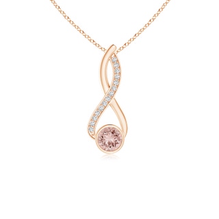 5mm AAAA Infinity Twist Bezel-Set Morganite Pendant with Diamond in Rose Gold