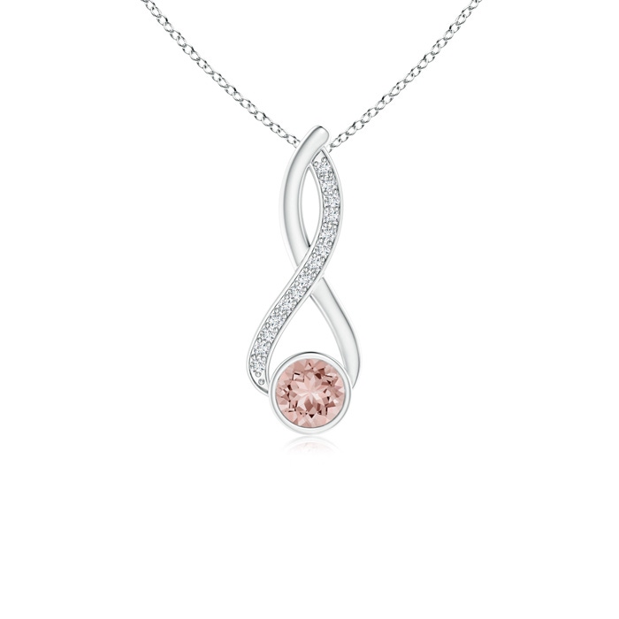 5mm AAAA Infinity Twist Bezel-Set Morganite Pendant with Diamond in S999 Silver 
