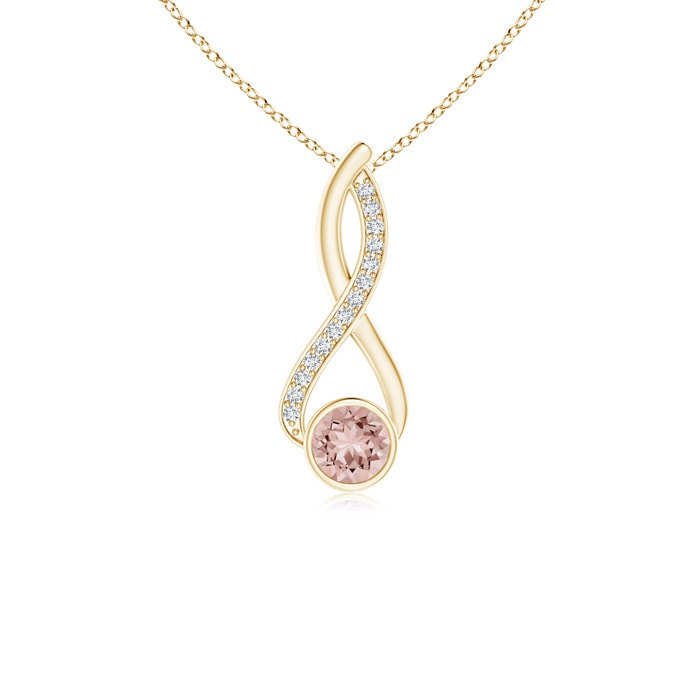 5mm AAAA Infinity Twist Bezel-Set Morganite Pendant with Diamond in Yellow Gold