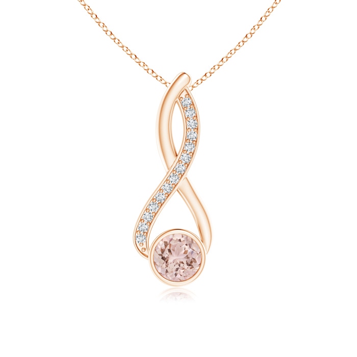 6mm AAA Infinity Twist Bezel-Set Morganite Pendant with Diamond in Rose Gold