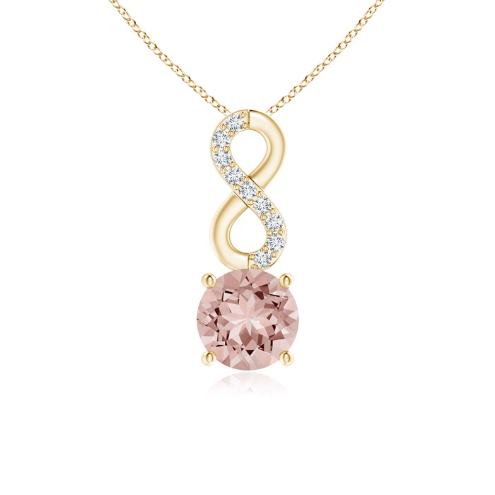 5mm AAAA Morganite Infinity Pendant with Diamond Accents in Yellow Gold