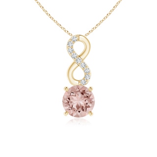 5mm AAAA Morganite Infinity Pendant with Diamond Accents in Yellow Gold