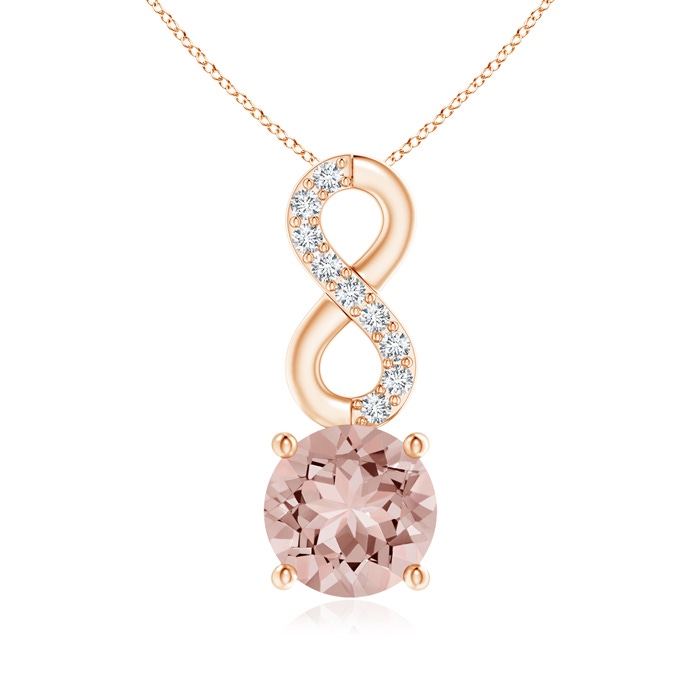 6mm AAAA Morganite Infinity Pendant with Diamond Accents in Rose Gold