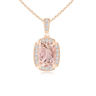 7x5mm AAAA Cushion Morganite Pendant with Diamond Halo and Milgrain in Rose Gold