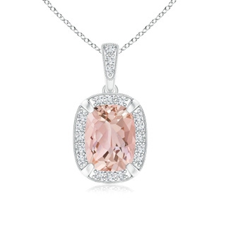 8x6mm AAAA Cushion Morganite Pendant with Diamond Halo and Milgrain in P950 Platinum