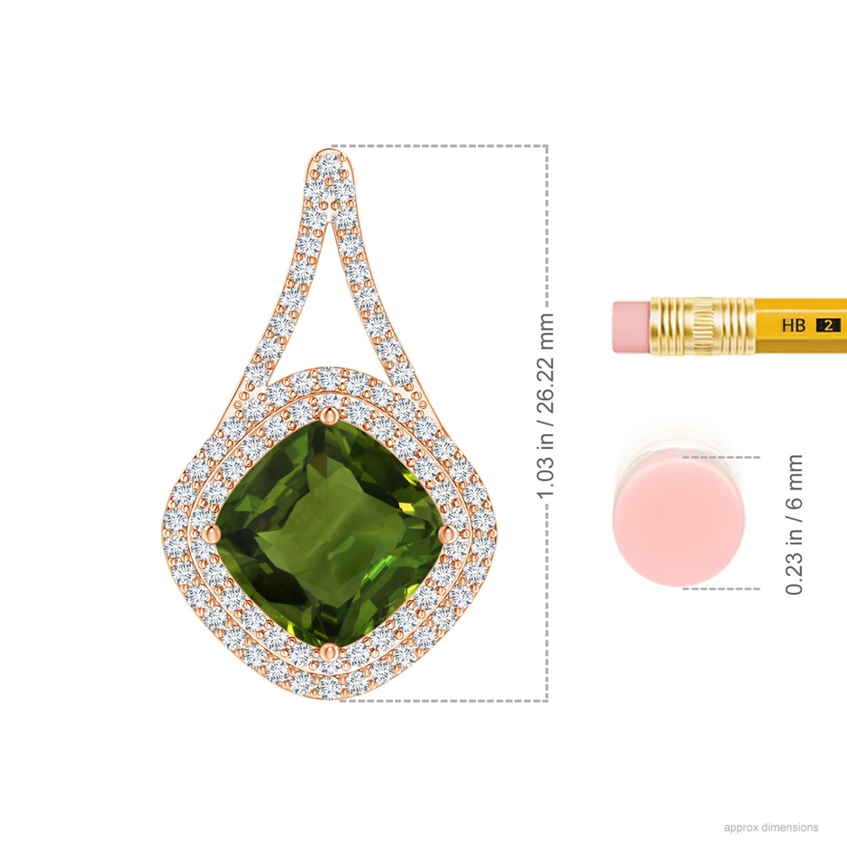 9.27x8.72x4.56mm AAA GIA Certified Green Sapphire Pendant with Inverted V-Bale in Rose Gold ruler