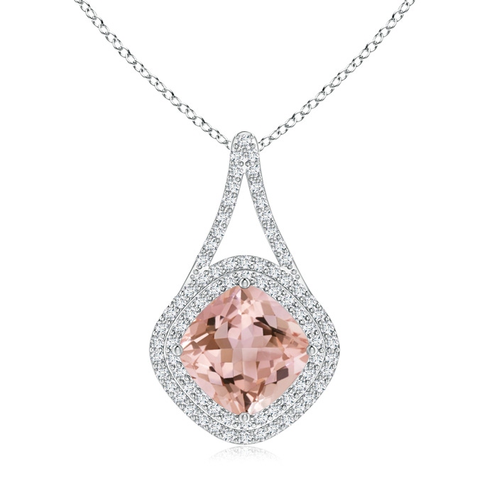 10mm AAAA Morganite Halo Pendant with Inverted V-Bale in White Gold