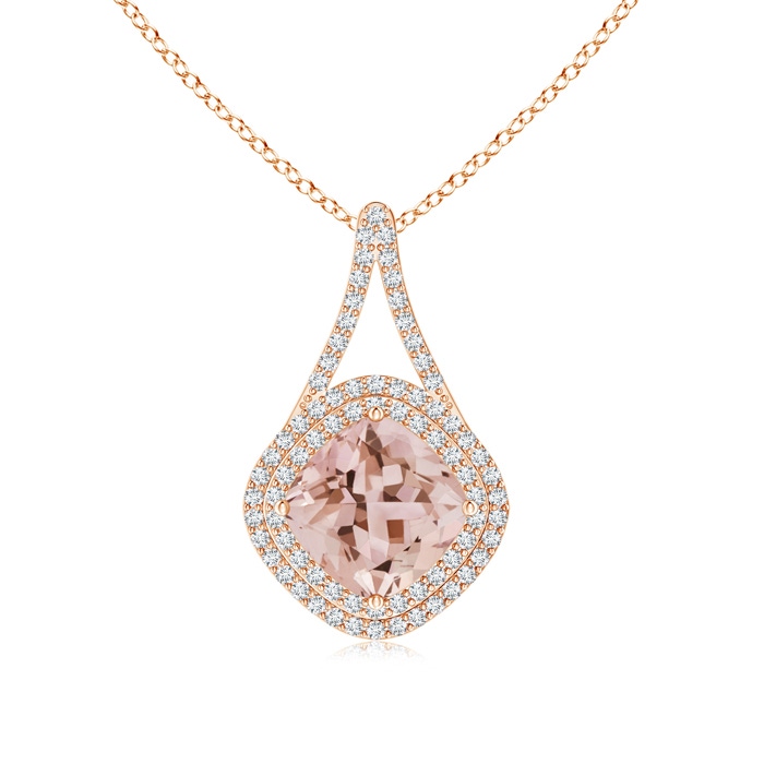 9mm AAA Morganite Halo Pendant with Inverted V-Bale in Rose Gold 