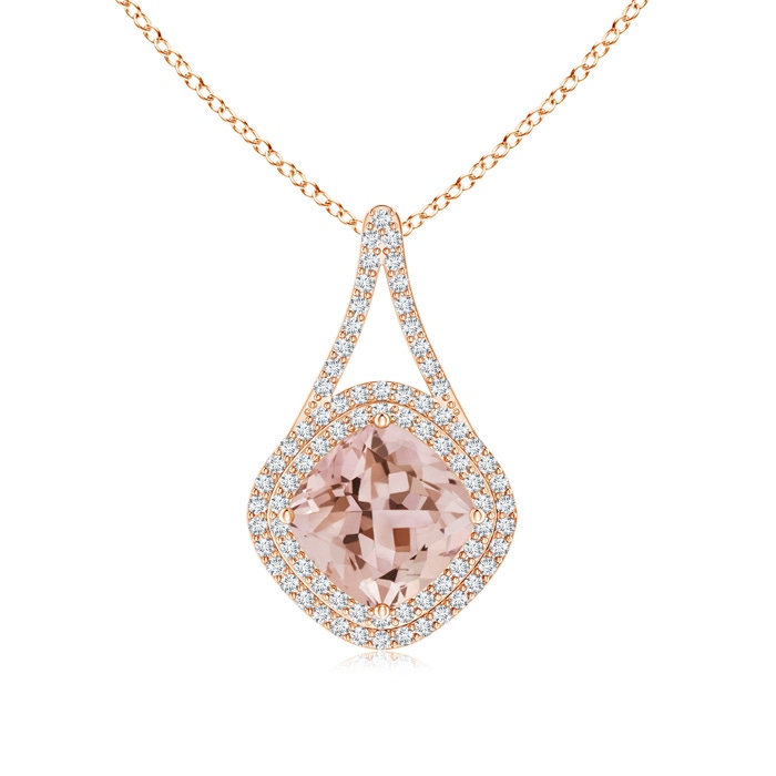 9mm AAA Morganite Halo Pendant with Inverted V-Bale in Rose Gold