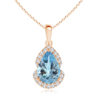 14.14x9.27x6.09mm AAA GIA Certified Pear Aquamarine Drop Pendant with Diamond Halo in 9K Rose Gold