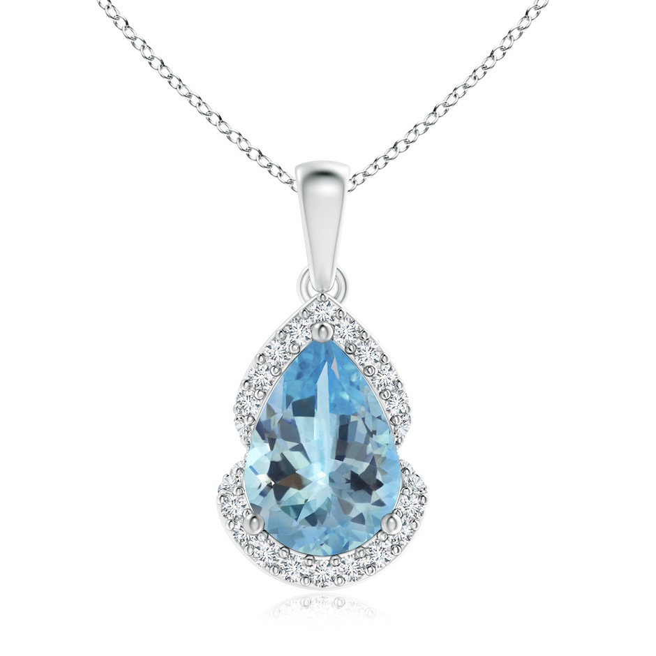 14.14x9.27x6.09mm AAA GIA Certified Pear Aquamarine Drop Pendant with Diamond Halo in White Gold 