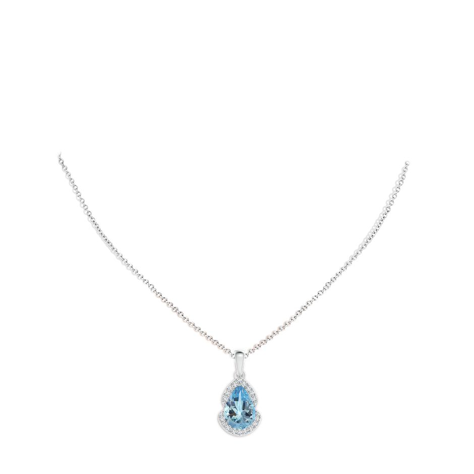 14.14x9.27x6.09mm AAA GIA Certified Pear Aquamarine Drop Pendant with Diamond Halo in White Gold pen