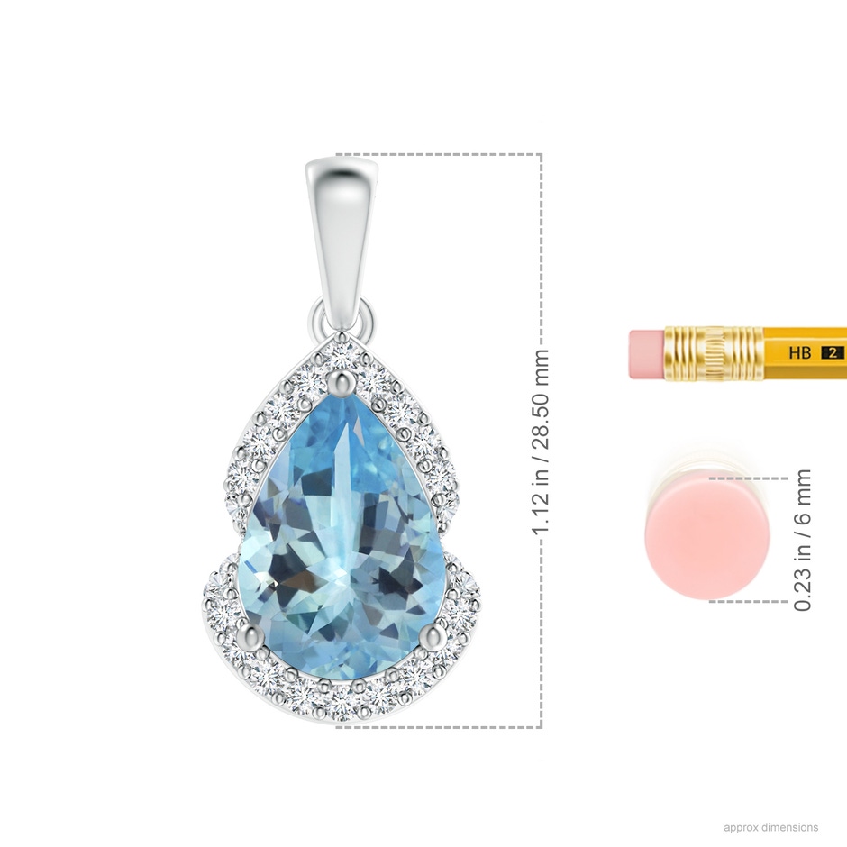 14.14x9.27x6.09mm AAA GIA Certified Pear Aquamarine Drop Pendant with Diamond Halo in White Gold ruler