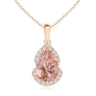 10x7mm AAAA Pear-Shaped Morganite Drop Pendant with Diamond Halo in Rose Gold