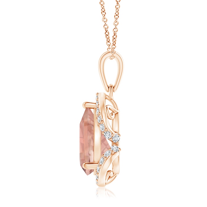 10x7mm AAAA Pear-Shaped Morganite Drop Pendant with Diamond Halo in Rose Gold Product Image