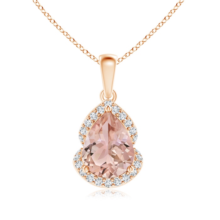 9x7mm AAA Pear-Shaped Morganite Drop Pendant with Diamond Halo in Rose Gold 