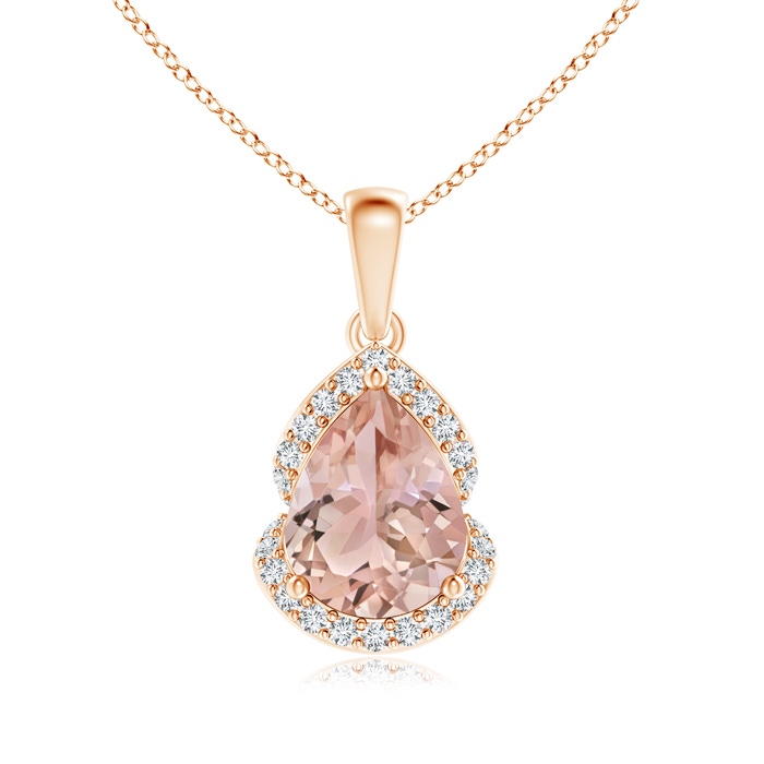 9x7mm AAA Pear-Shaped Morganite Drop Pendant with Diamond Halo in Rose Gold