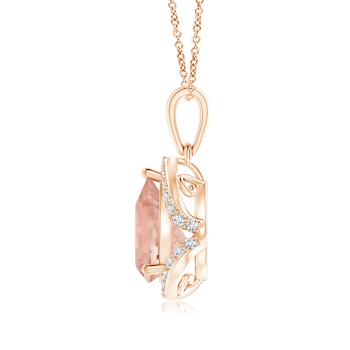 9x7mm AAA Pear-Shaped Morganite Drop Pendant with Diamond Halo in Rose Gold Product Image