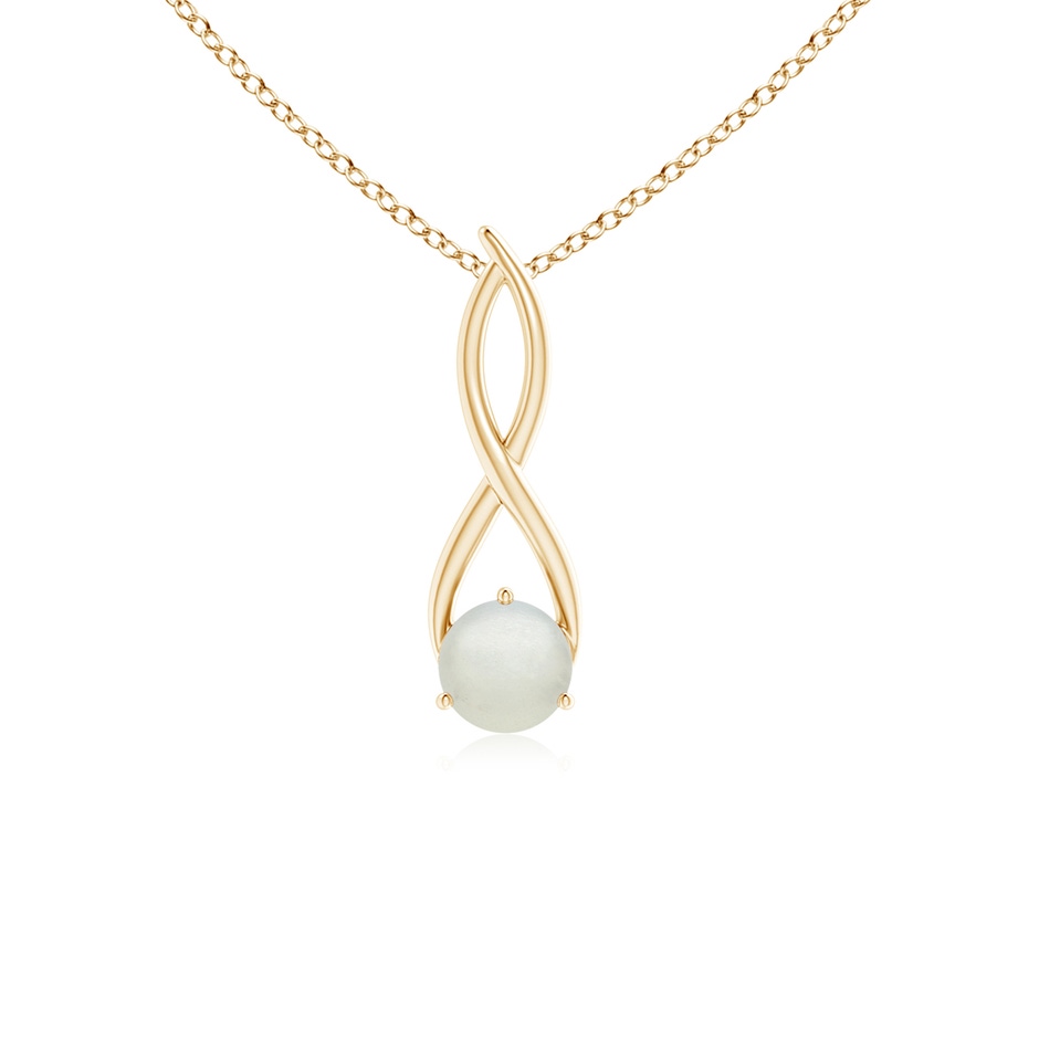 6mm AA Round Moonstone Infinity Twist Pendant in Yellow Gold 