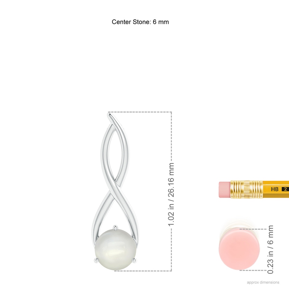 6mm AAAA Round Moonstone Infinity Twist Pendant in White Gold ruler