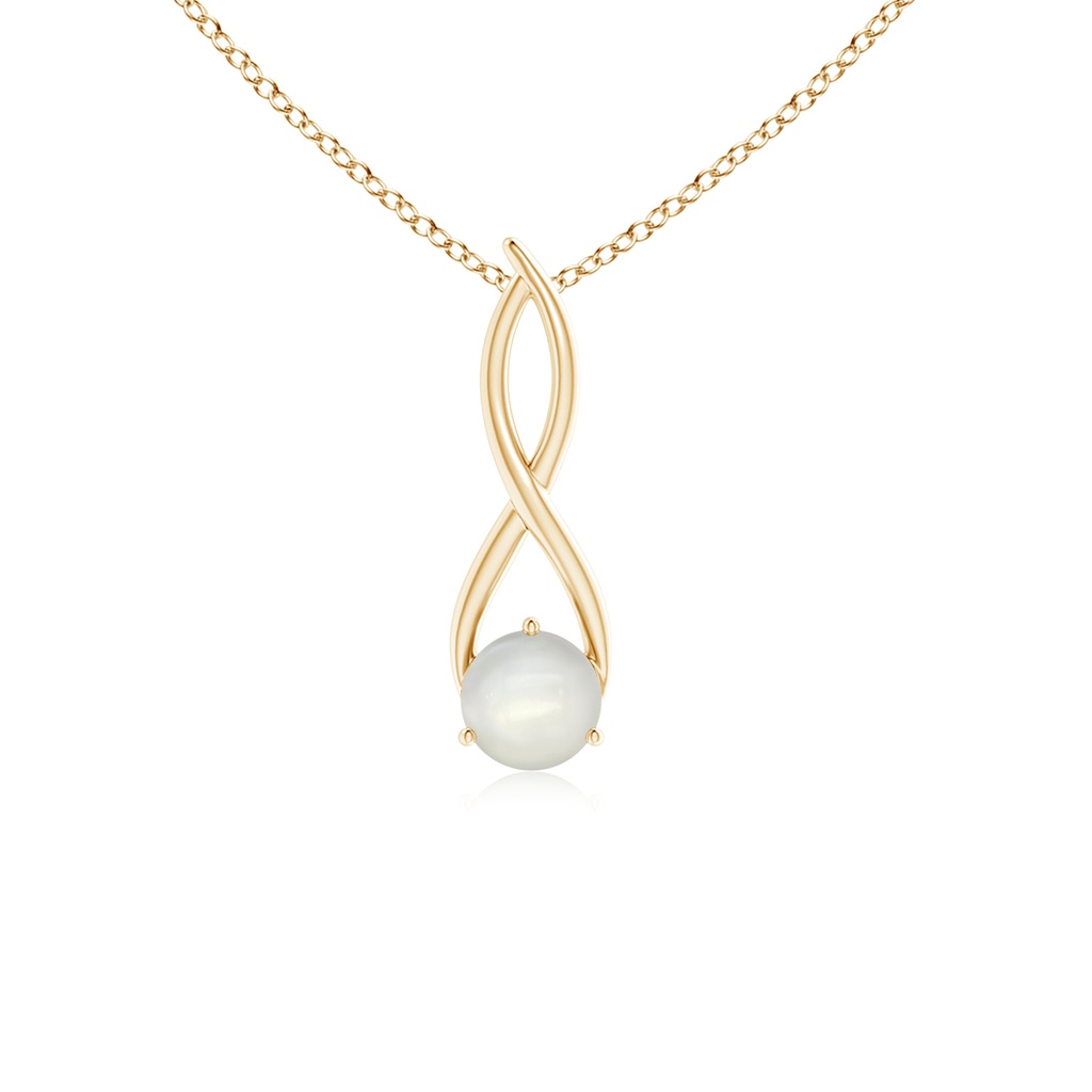 6mm AAAA Round Moonstone Infinity Twist Pendant in Yellow Gold