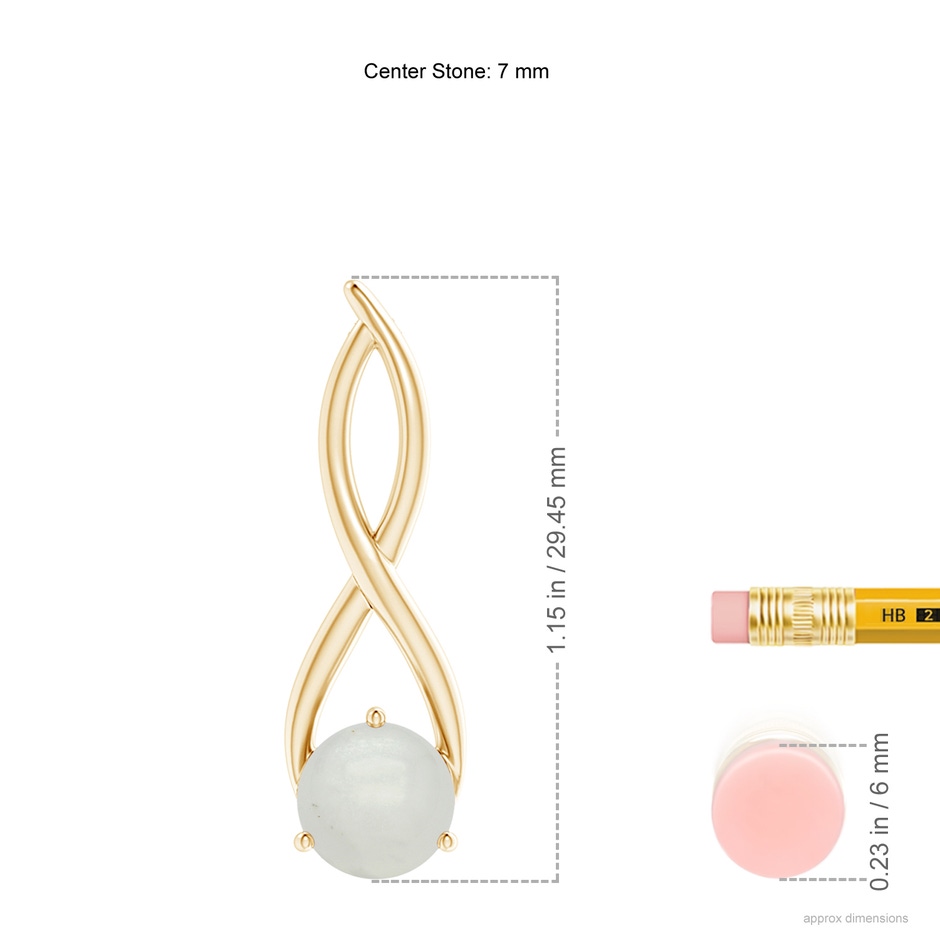 7mm A Round Moonstone Infinity Twist Pendant in Yellow Gold ruler