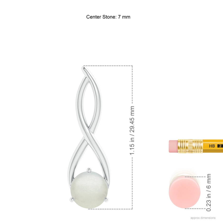 7mm AA Round Moonstone Infinity Twist Pendant in S999 Silver ruler