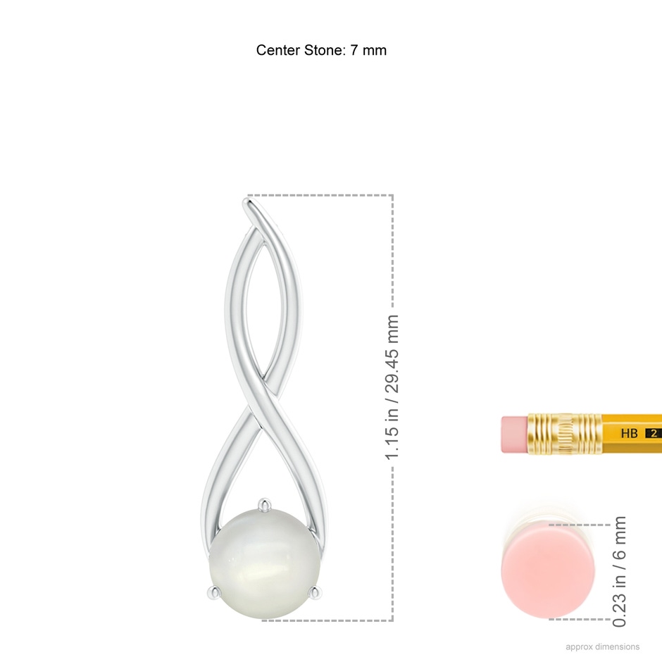 7mm AAAA Round Moonstone Infinity Twist Pendant in S999 Silver ruler