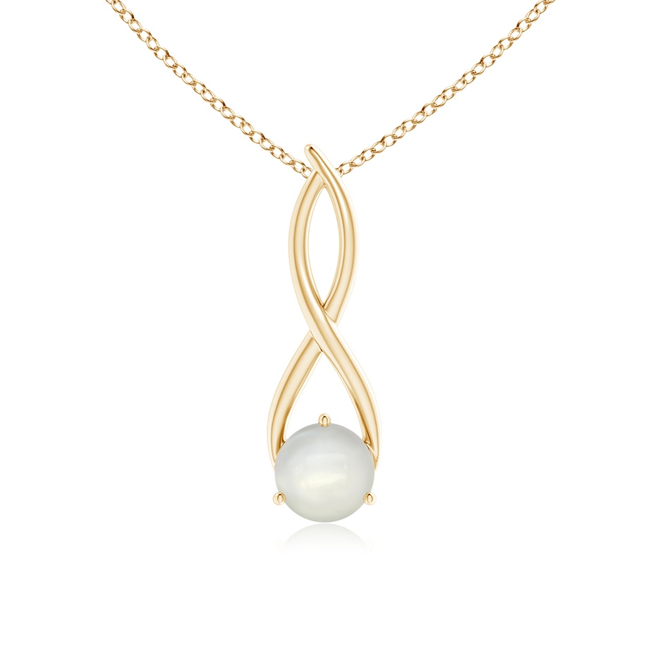 7mm AAAA Round Moonstone Infinity Twist Pendant in Yellow Gold 
