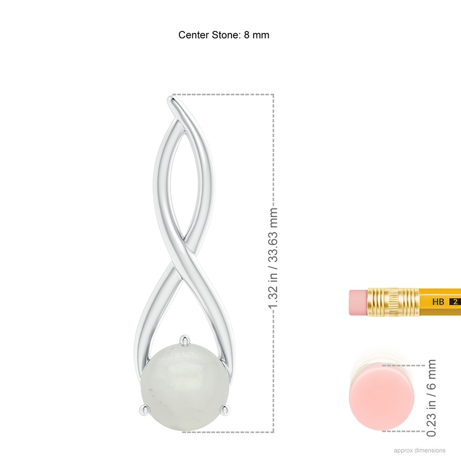 8mm A Round Moonstone Infinity Twist Pendant in White Gold ruler