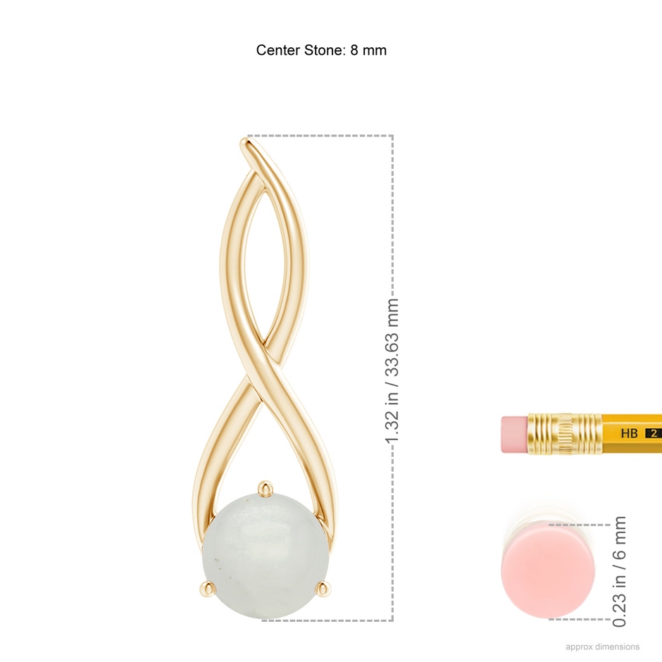8mm A Round Moonstone Infinity Twist Pendant in Yellow Gold ruler