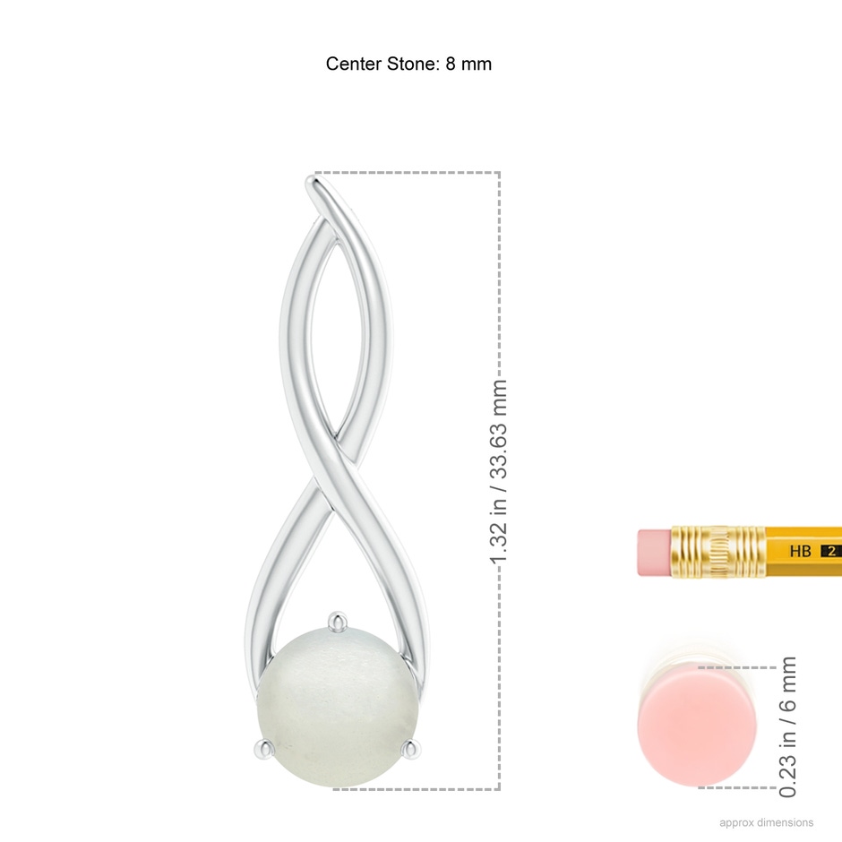 8mm AA Round Moonstone Infinity Twist Pendant in S999 Silver ruler