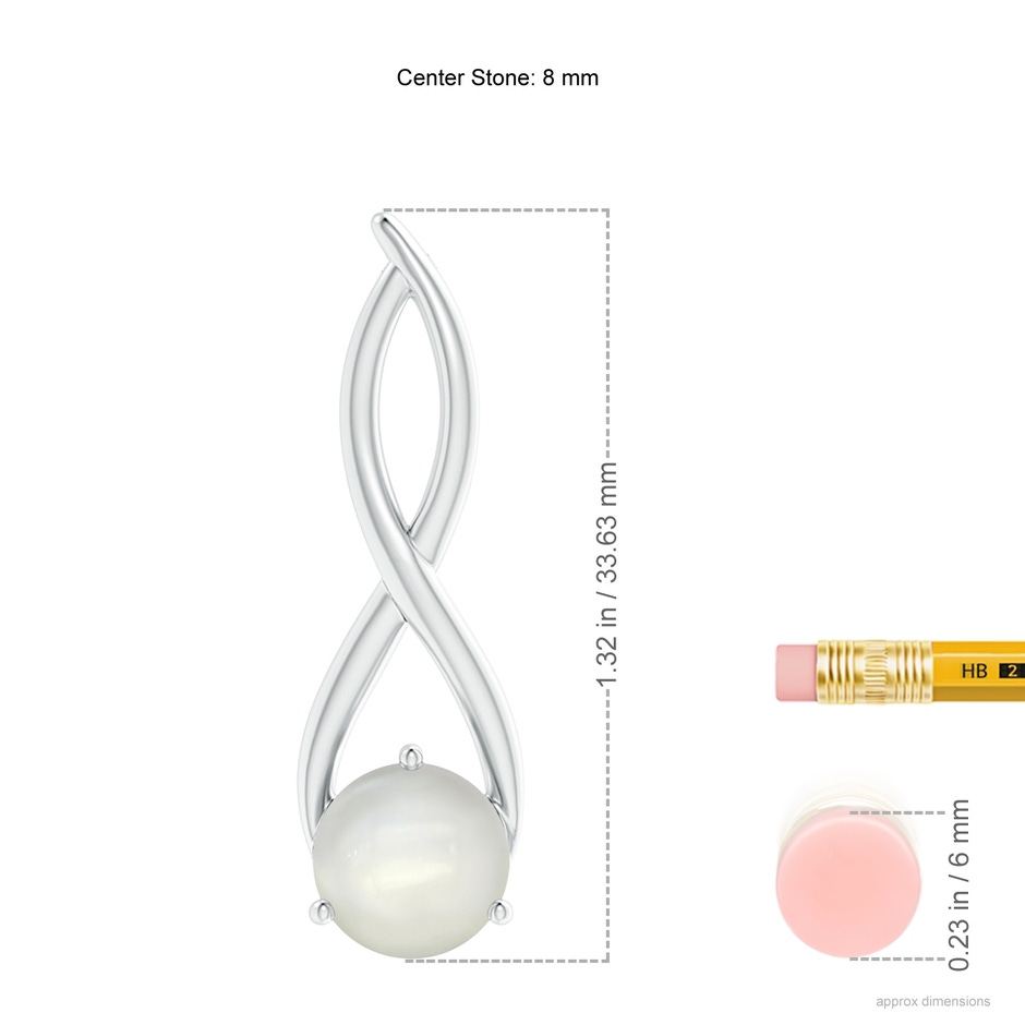8mm AAAA Round Moonstone Infinity Twist Pendant in S999 Silver ruler