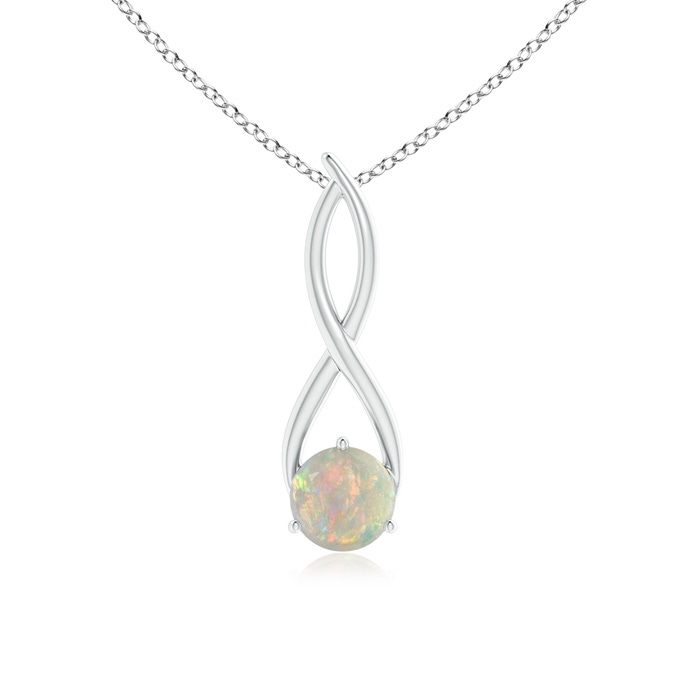 7mm AAAA Round Opal Infinity Twist Pendant in White Gold 