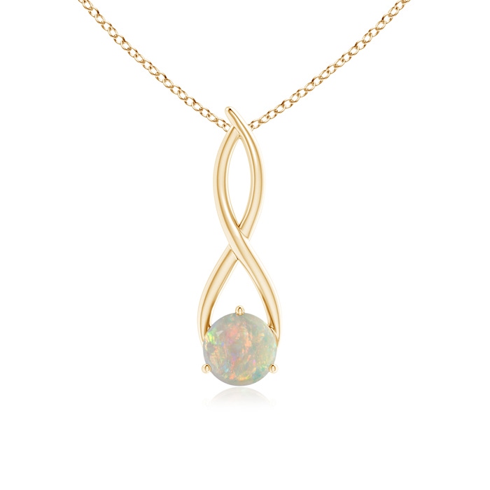 7mm AAAA Round Opal Infinity Twist Pendant in Yellow Gold 