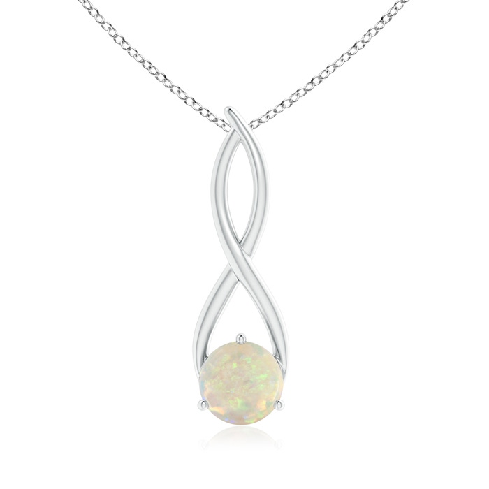 8mm AAA Round Opal Infinity Twist Pendant in White Gold 