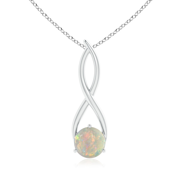 8mm AAAA Round Opal Infinity Twist Pendant in White Gold 