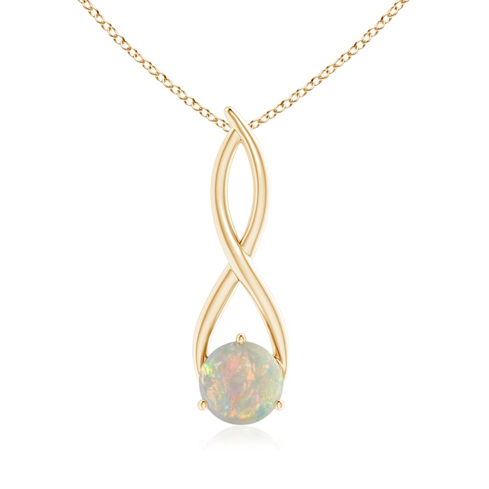 8mm AAAA Round Opal Infinity Twist Pendant in Yellow Gold