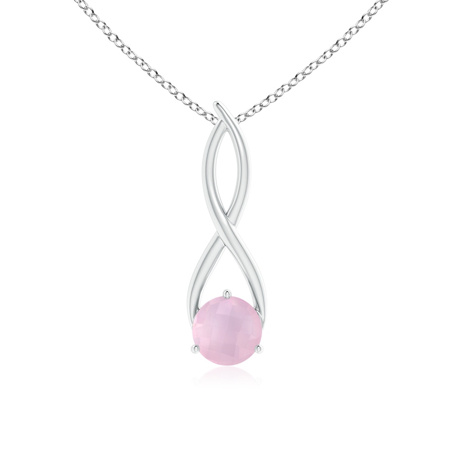 7mm AAA Round Rose Quartz Infinity Twist Pendant in White Gold 