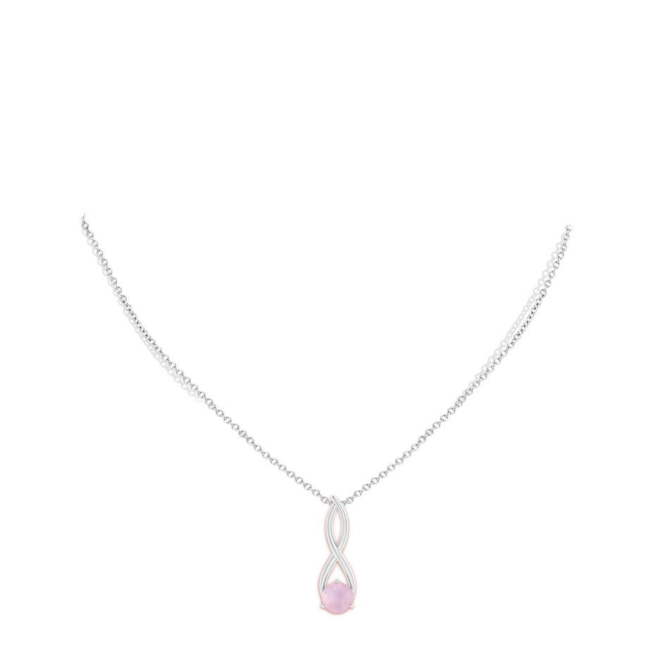 7mm AAA Round Rose Quartz Infinity Twist Pendant in White Gold body-neck