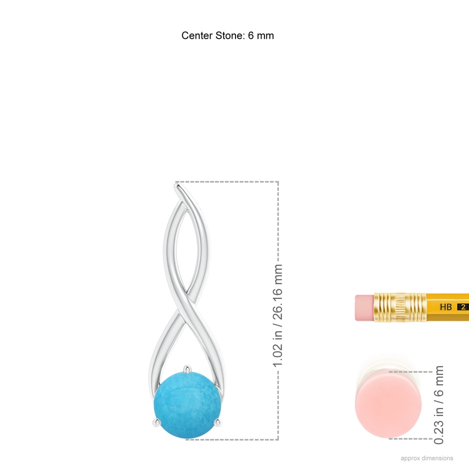 6mm A Round Turquoise Infinity Twist Pendant in White Gold ruler