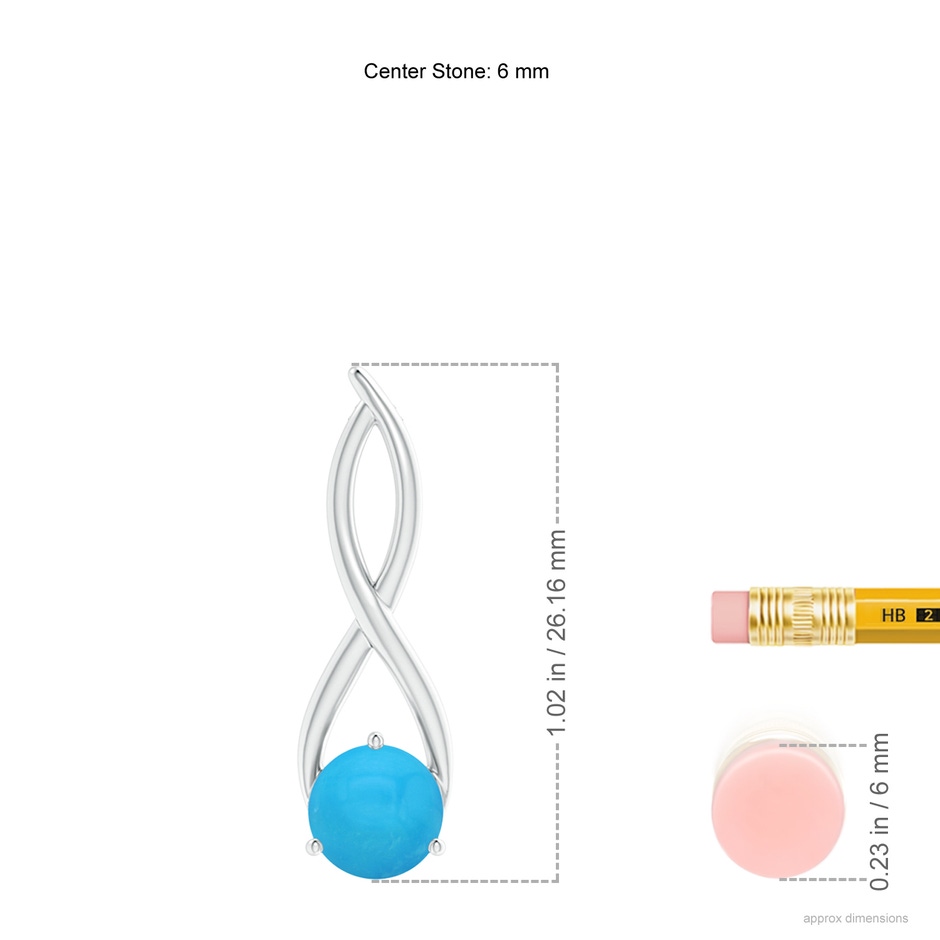 6mm AAAA Round Turquoise Infinity Twist Pendant in White Gold ruler