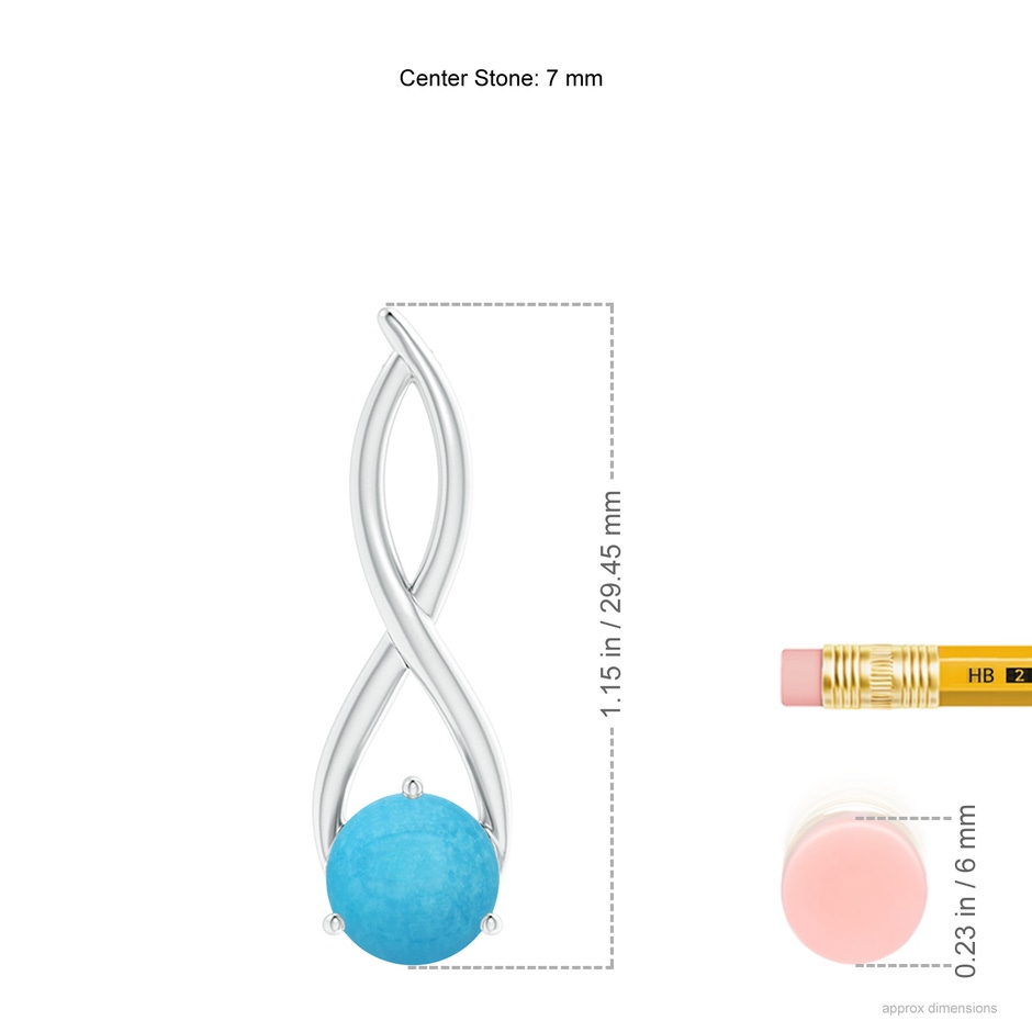 7mm A Round Turquoise Infinity Twist Pendant in White Gold ruler