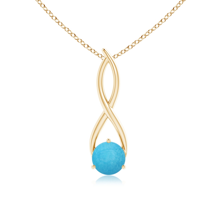 7mm A Round Turquoise Infinity Twist Pendant in Yellow Gold 
