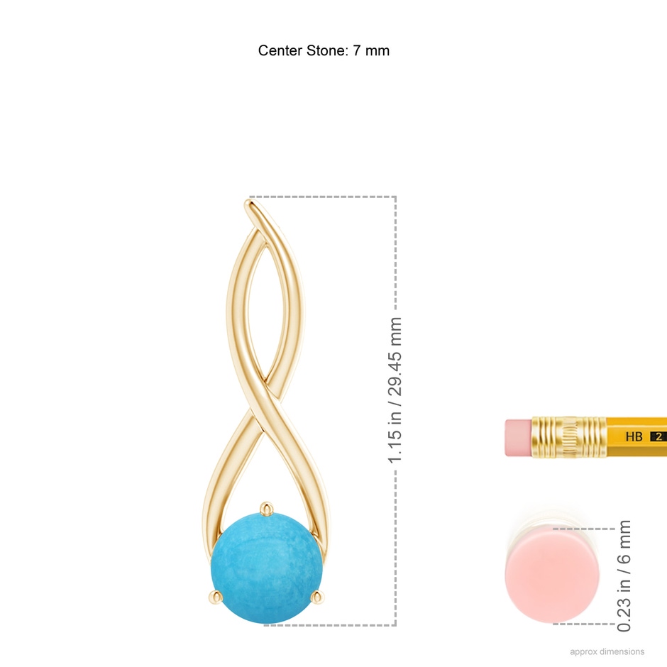 7mm A Round Turquoise Infinity Twist Pendant in Yellow Gold ruler