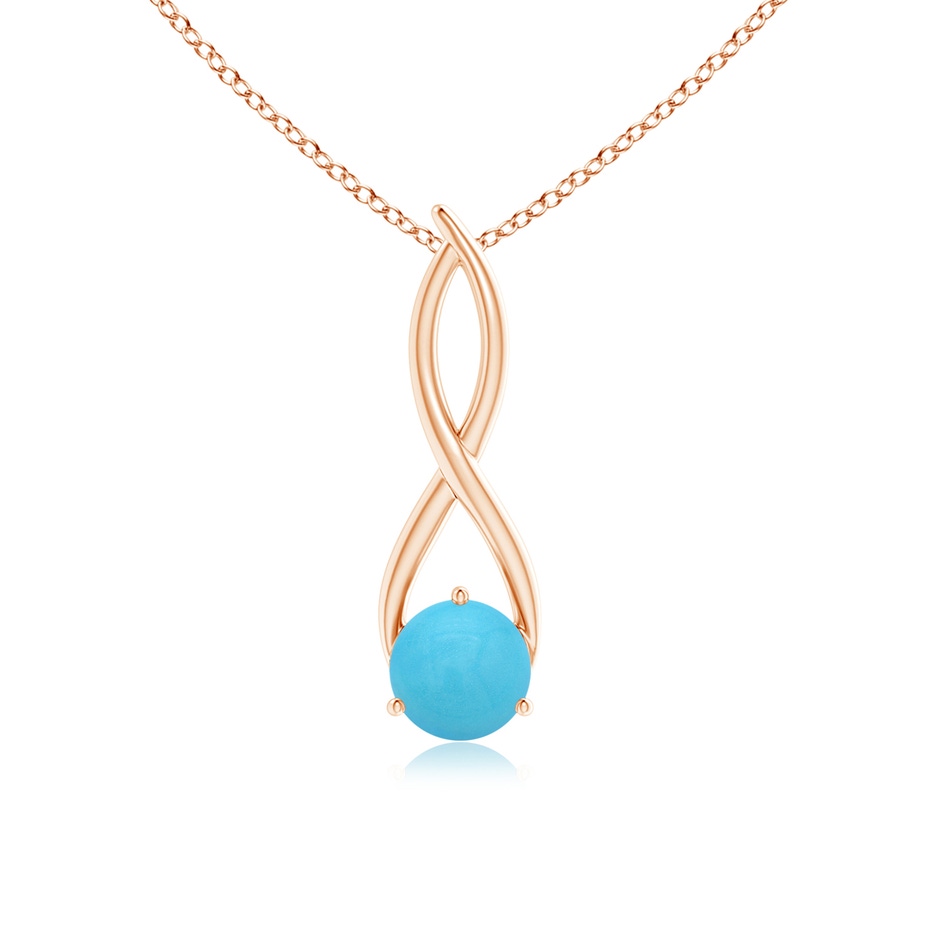 7mm AA Round Turquoise Infinity Twist Pendant in Rose Gold 